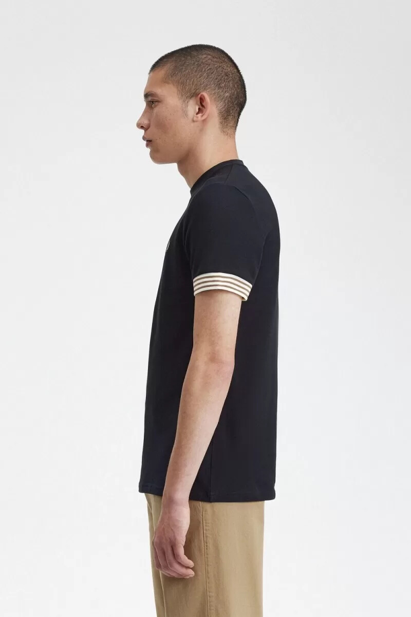 fred perry randig manschett herr t-shirt svart