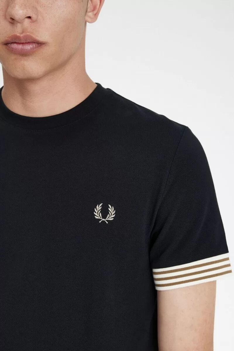 fred perry randig manschett herr t-shirt svart
