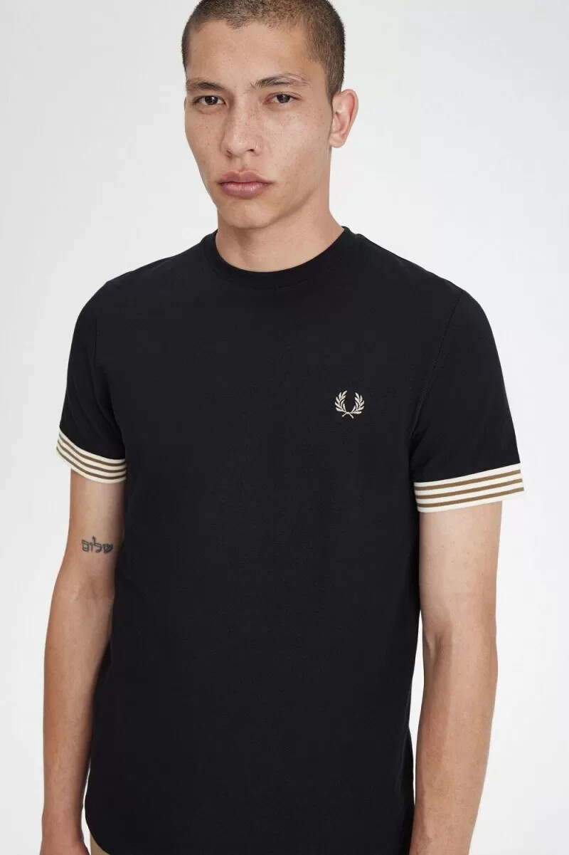fred perry randig manschett herr t-shirt svart