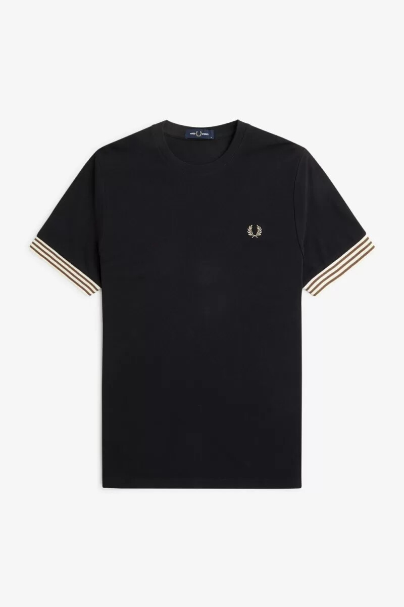 fred perry randig manschett herr t-shirt svart