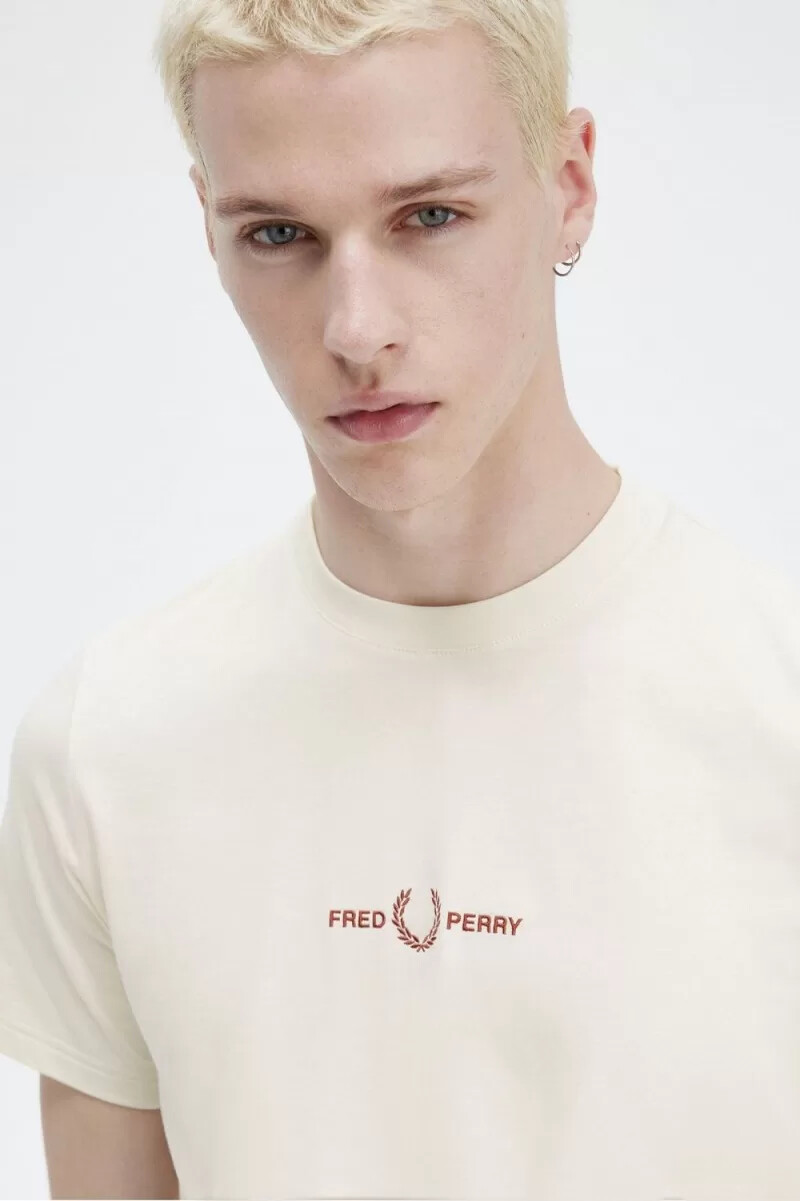 fred perry broderad herr t-shirt beige