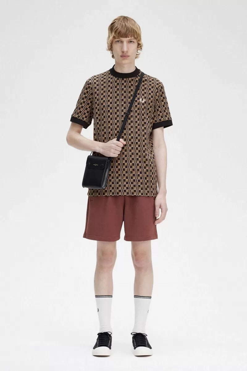 fred perry glitch chequerboard herr t-shirt brun marinblå