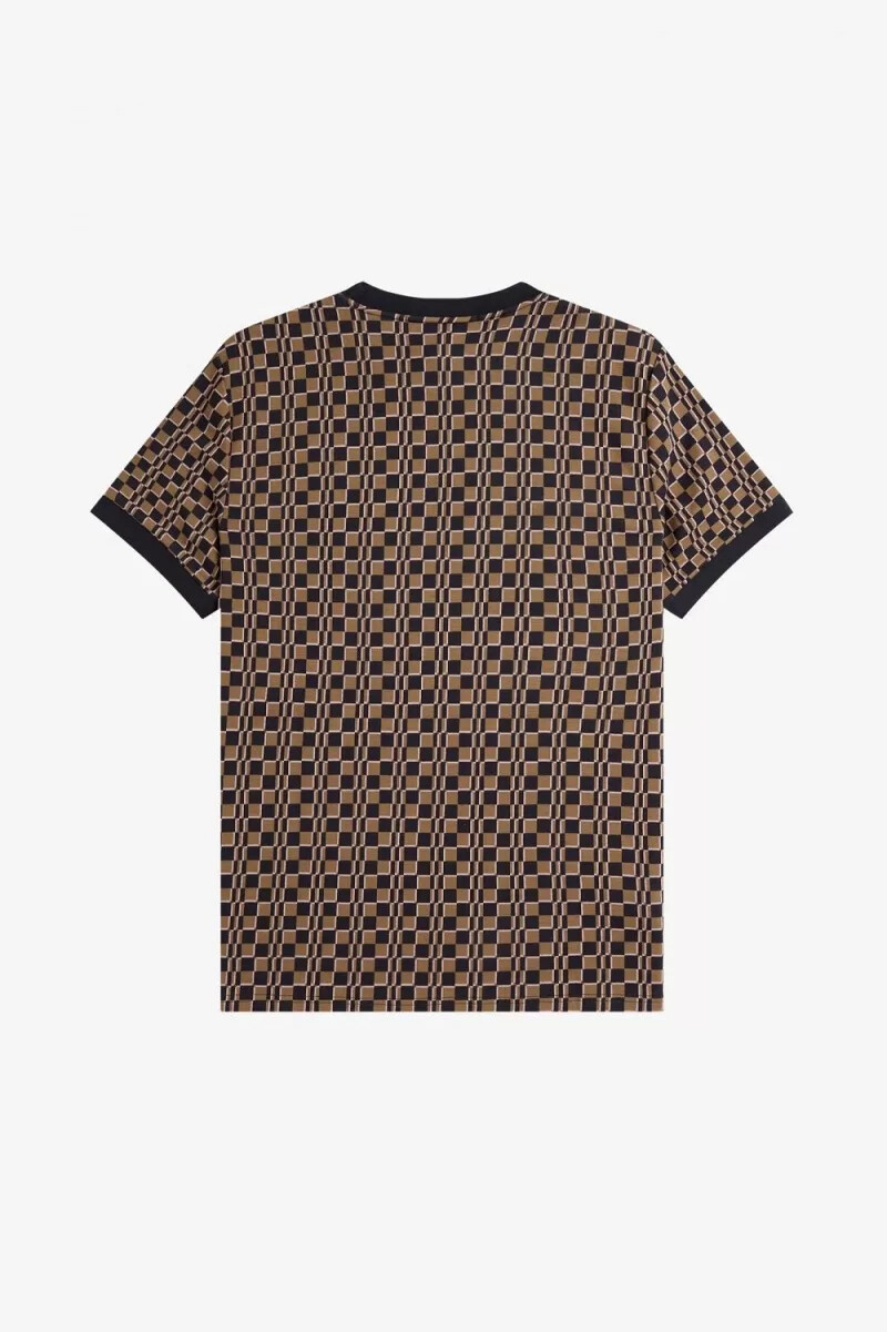 fred perry glitch chequerboard herr t-shirt brun marinblå