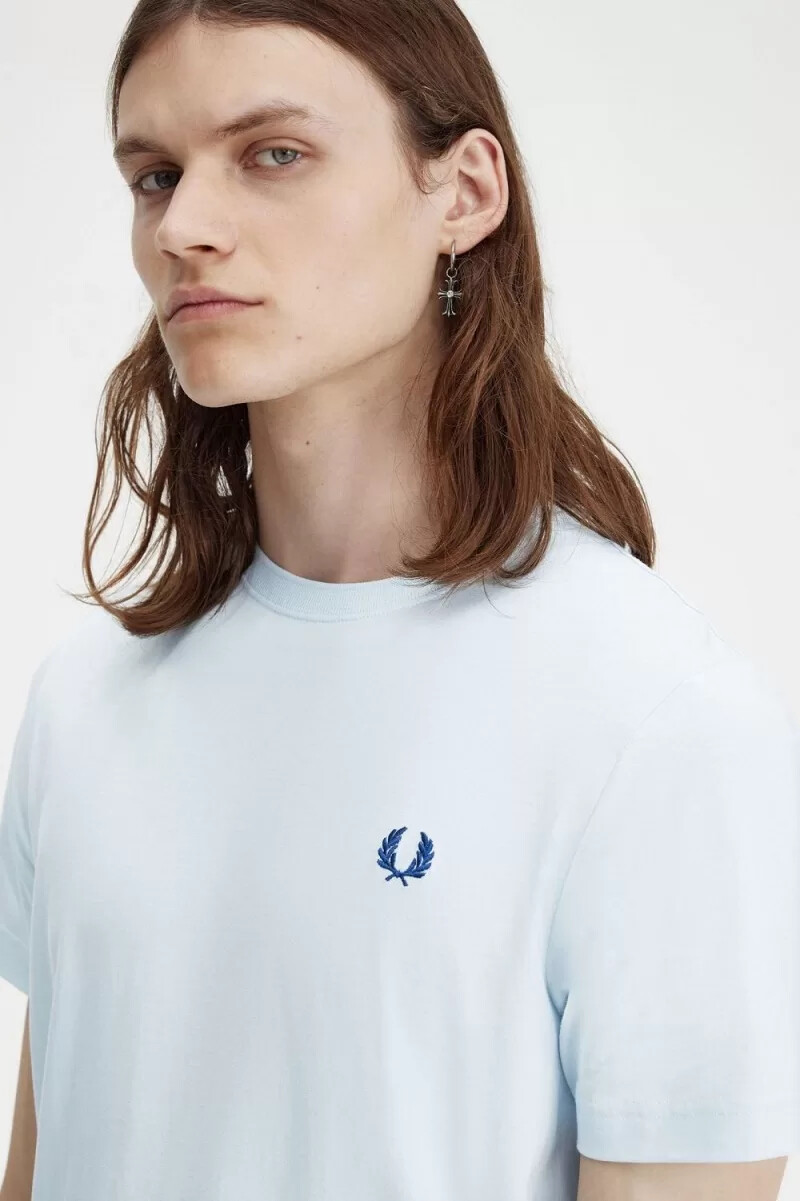 fred perry rund neck herr t-shirt ljus aqua midnattsblå