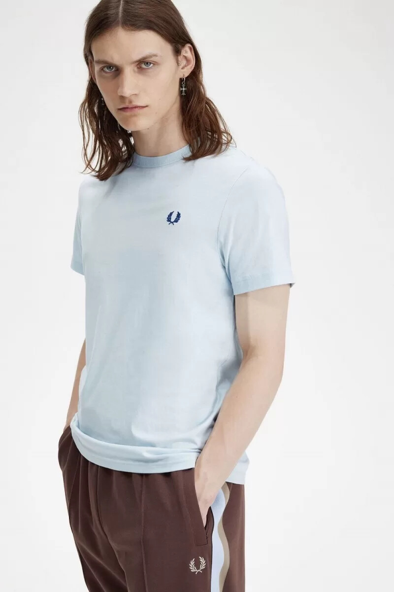 fred perry rund neck herr t-shirt ljus aqua midnattsblå