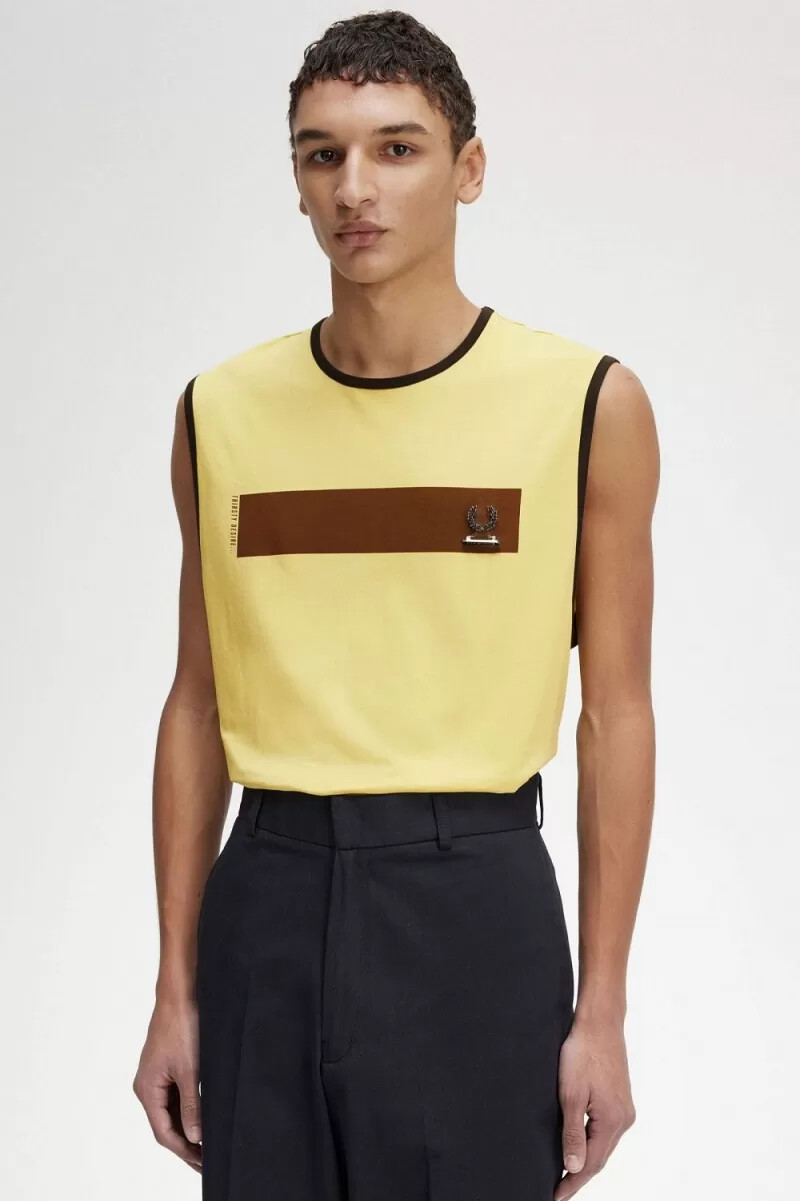 fred perry mönstrad väst herr t-shirt dirty lime