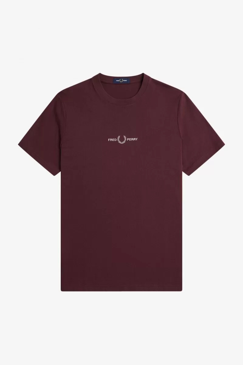 fred perry broderad herr-t-shirt oxblood