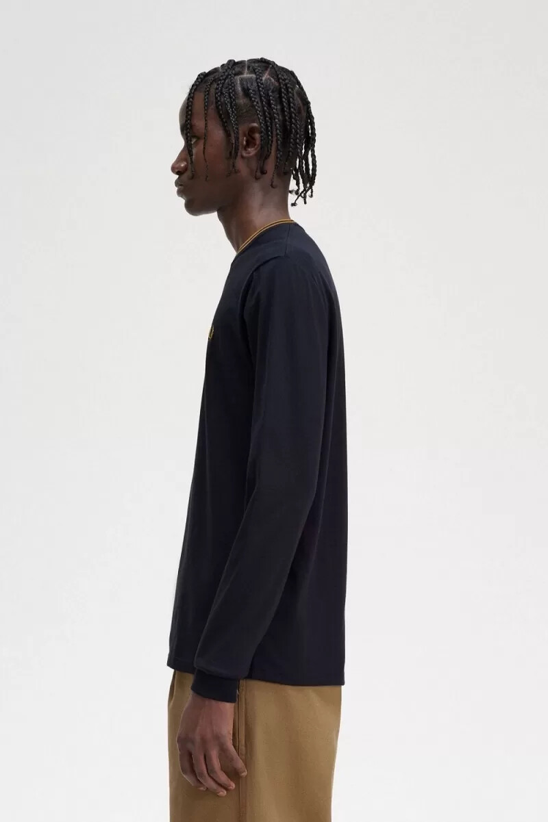 fred perry twin tipped herr t-shirt marinblå mörk kaffe