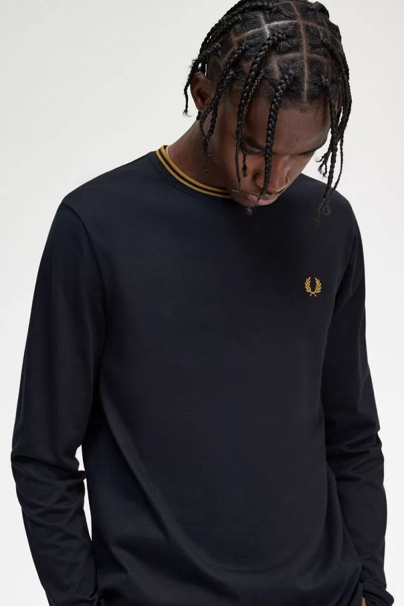fred perry twin tipped herr t-shirt marinblå mörk kaffe