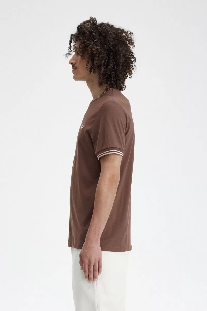 fred perry twin tipped herr t-shirt mörkröd varm grå