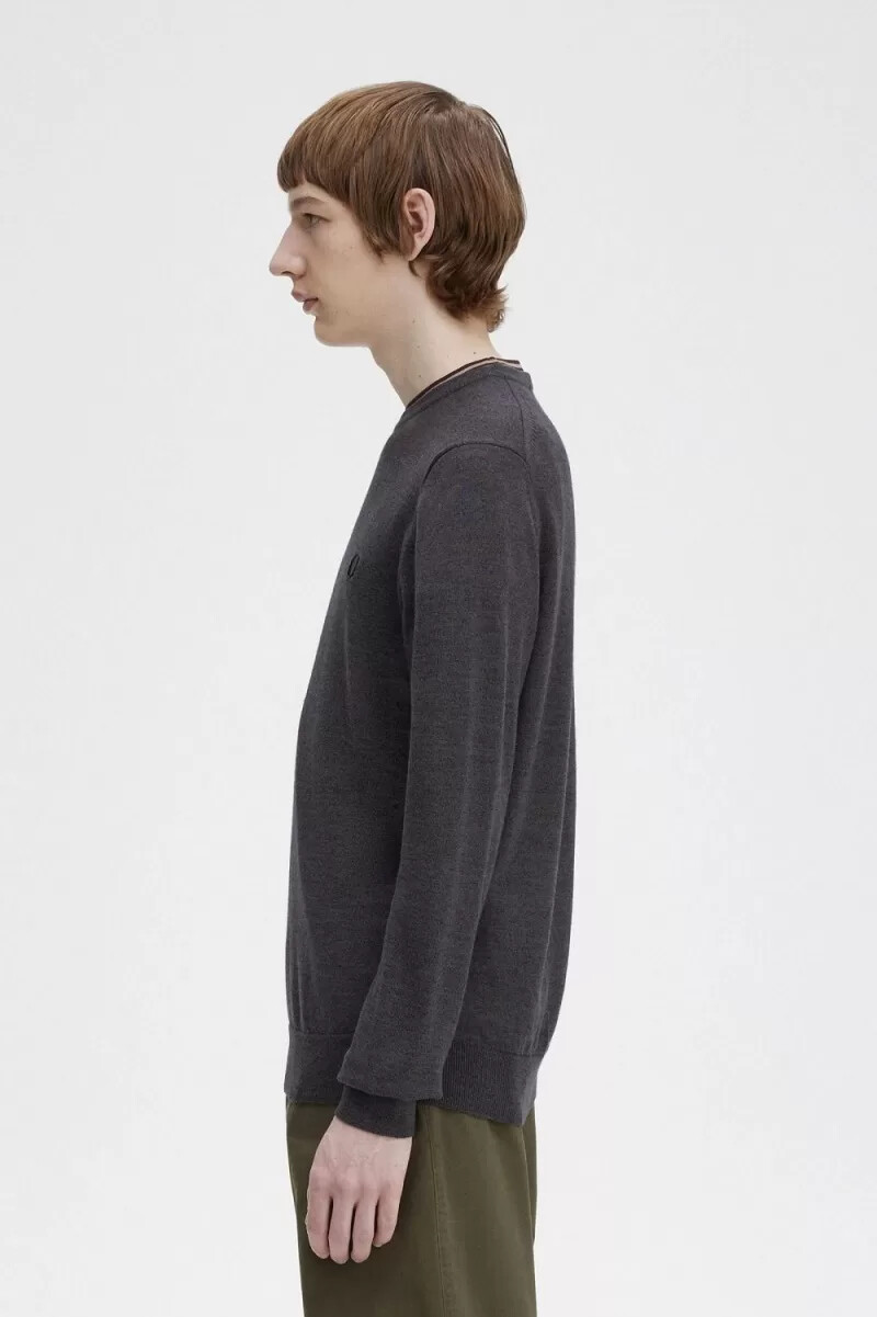 fred perry classic crew neck herrtröja mörkgrå marl