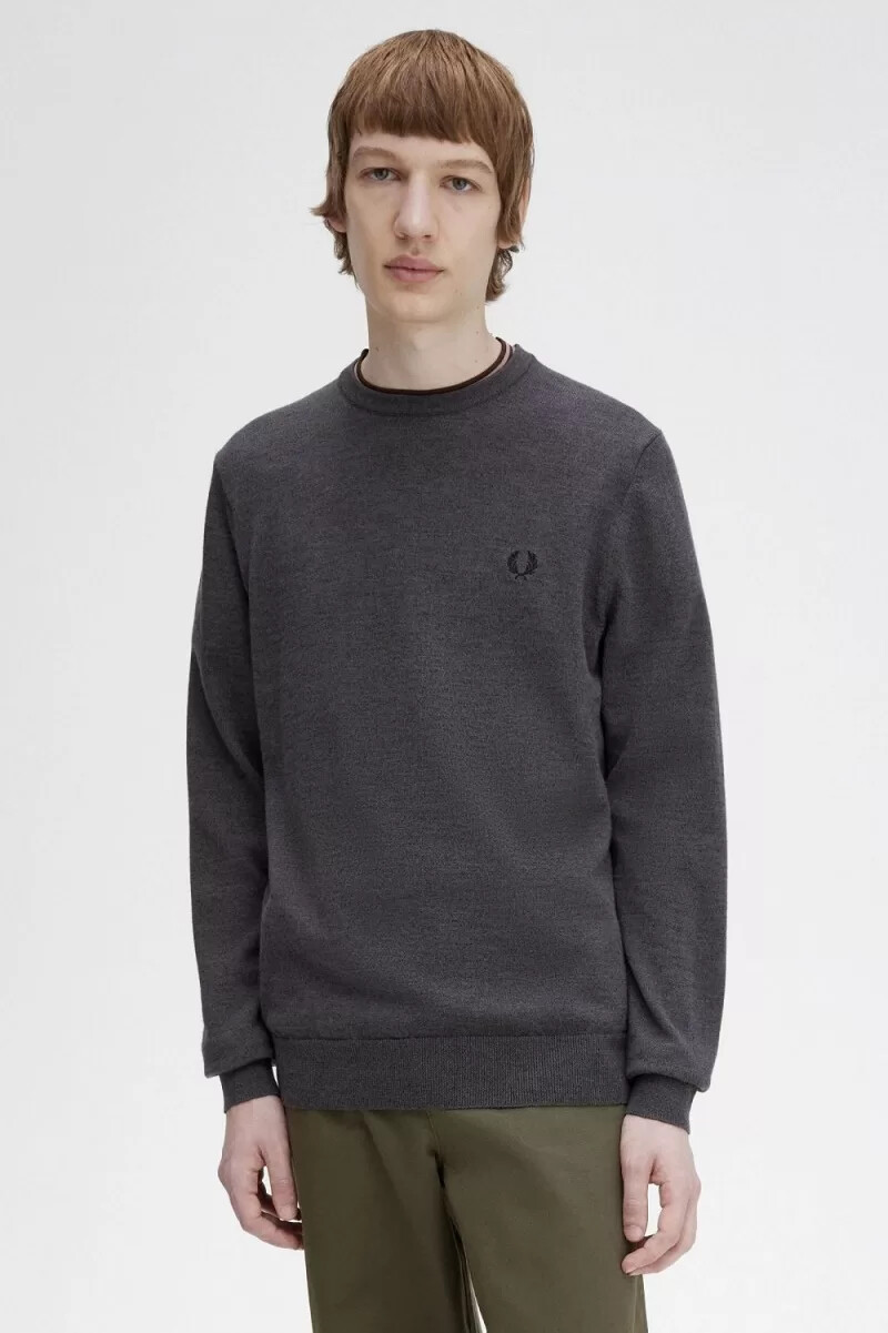 fred perry classic crew neck herrtröja mörkgrå marl