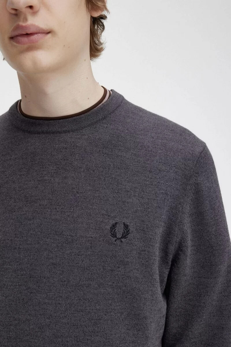 fred perry classic crew neck herrtröja mörkgrå marl