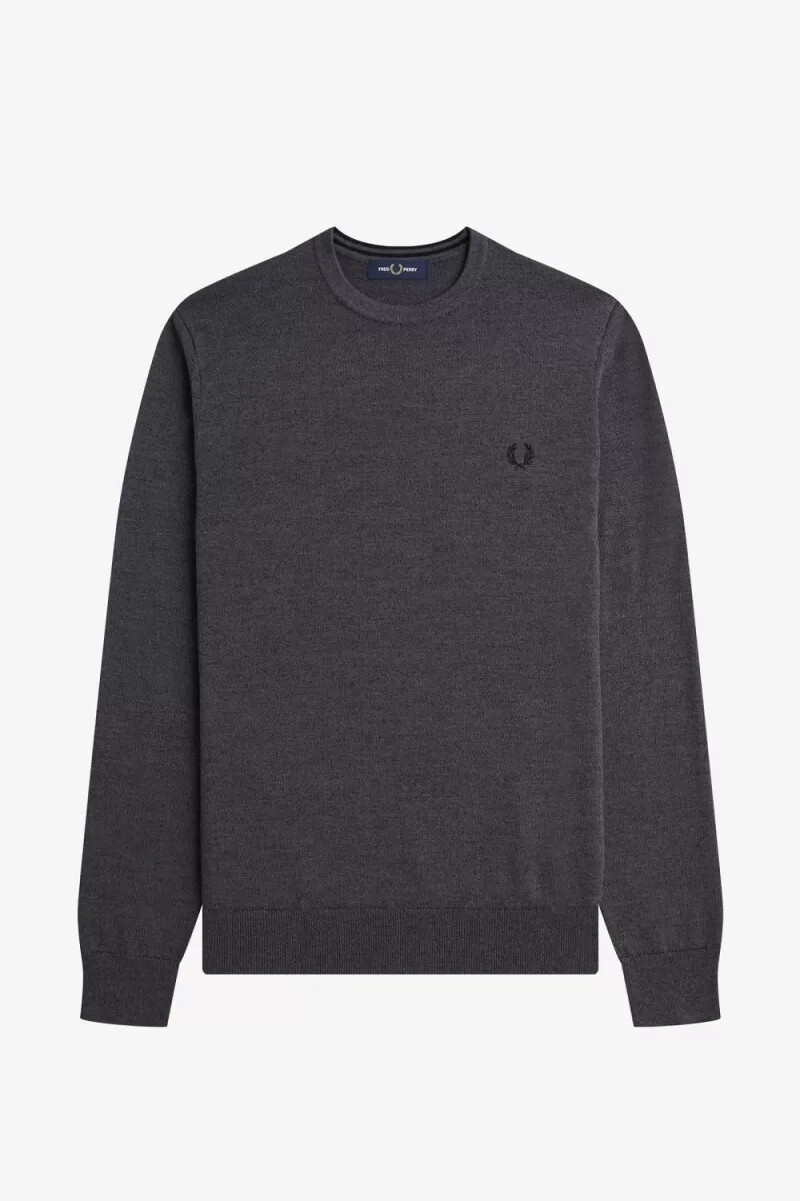 fred perry classic crew neck herrtröja mörkgrå marl