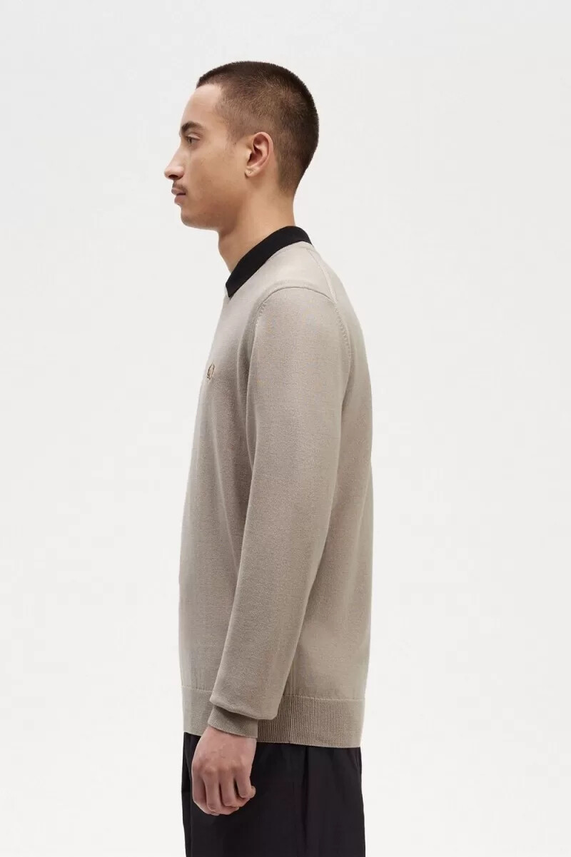 fred perry classic crew neck herrtröja mörk havregryn