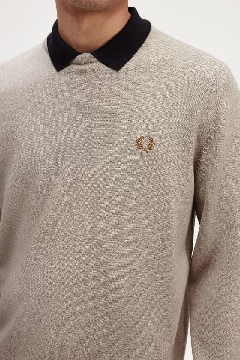 fred perry classic crew neck herrtröja mörk havregryn