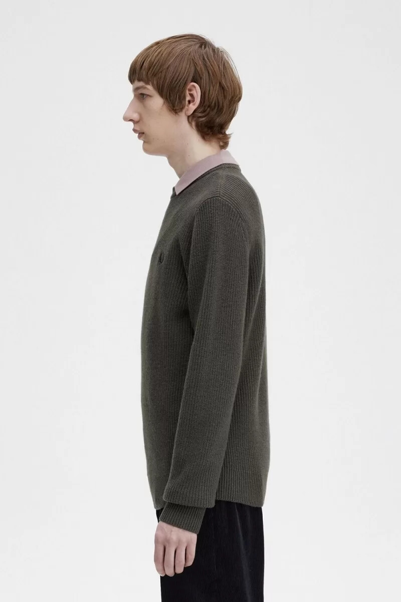 fred perry texturerad lammullströja herr grön