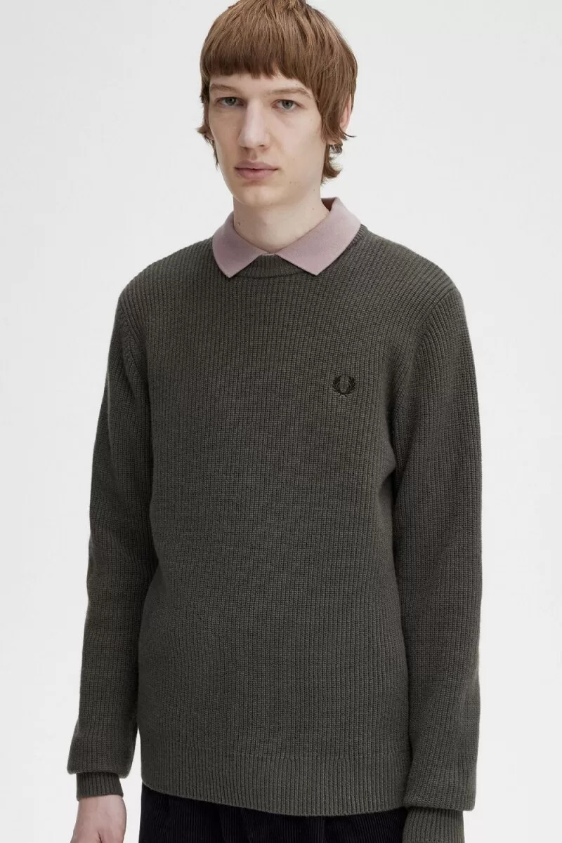 fred perry texturerad lammullströja herr grön