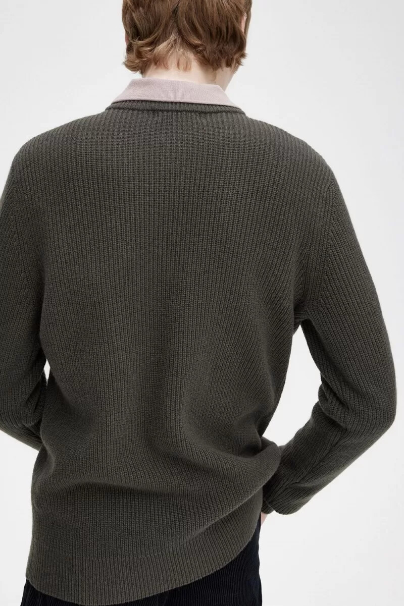 fred perry texturerad lammullströja herr grön