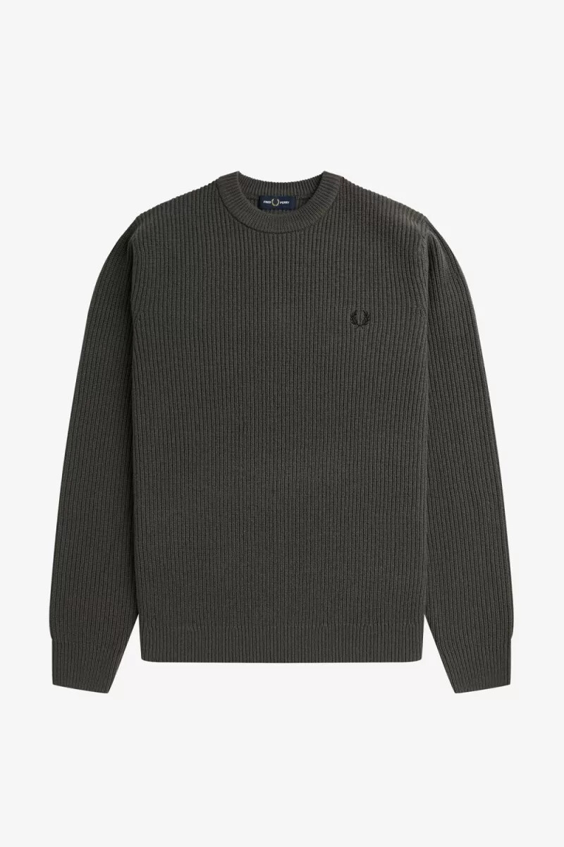 fred perry texturerad lammullströja herr grön