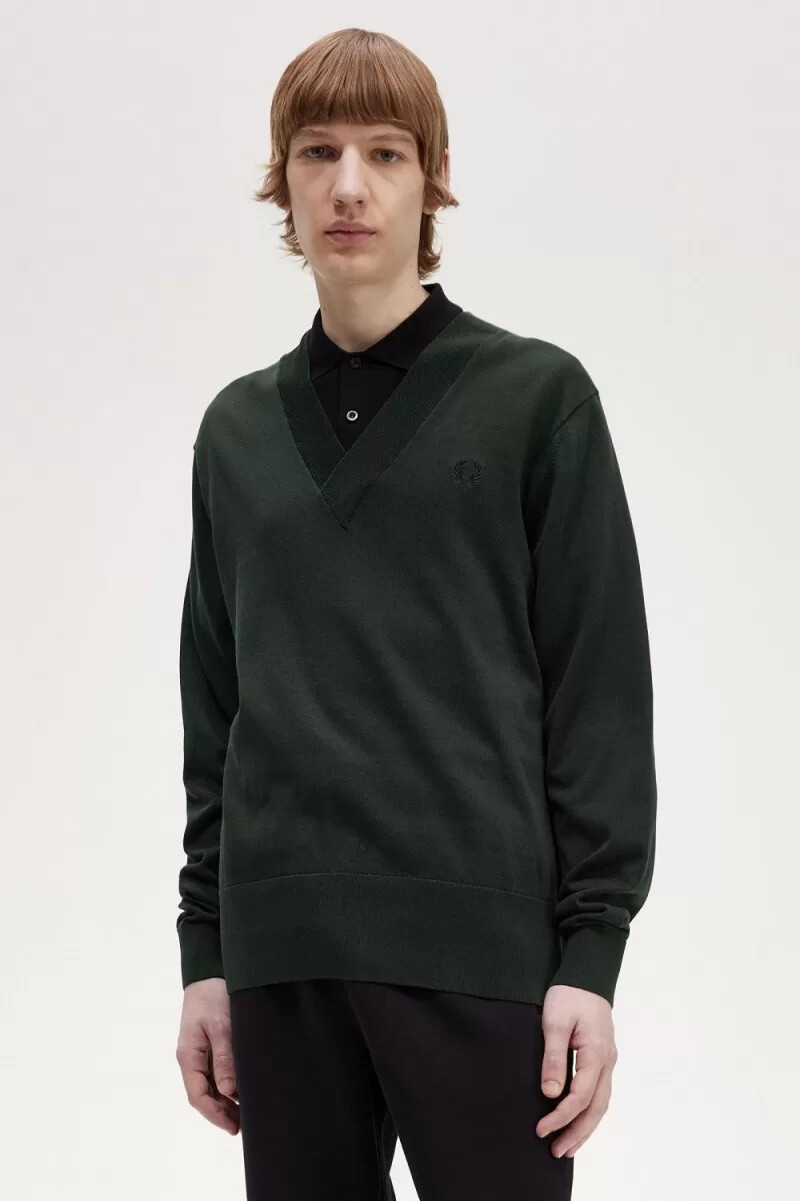 fred perry v-ringad herrtröja nattgrön