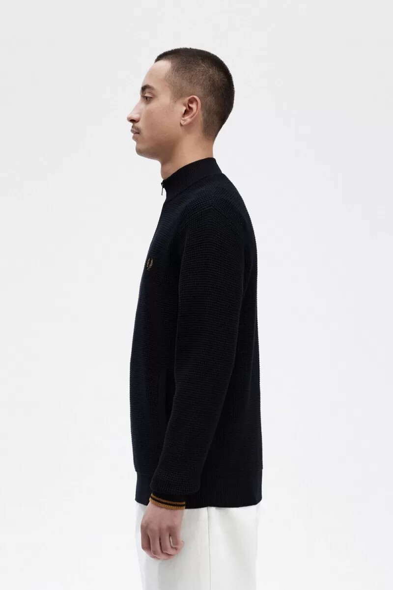 fred perry waffle stitch half zip herrtröja marinblå