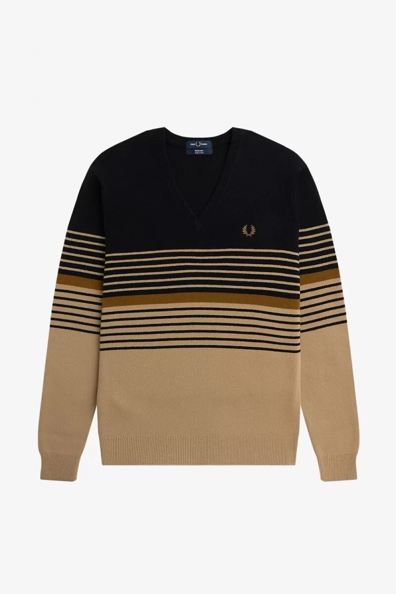 fred perry randig lambswool-tröja för män khaki