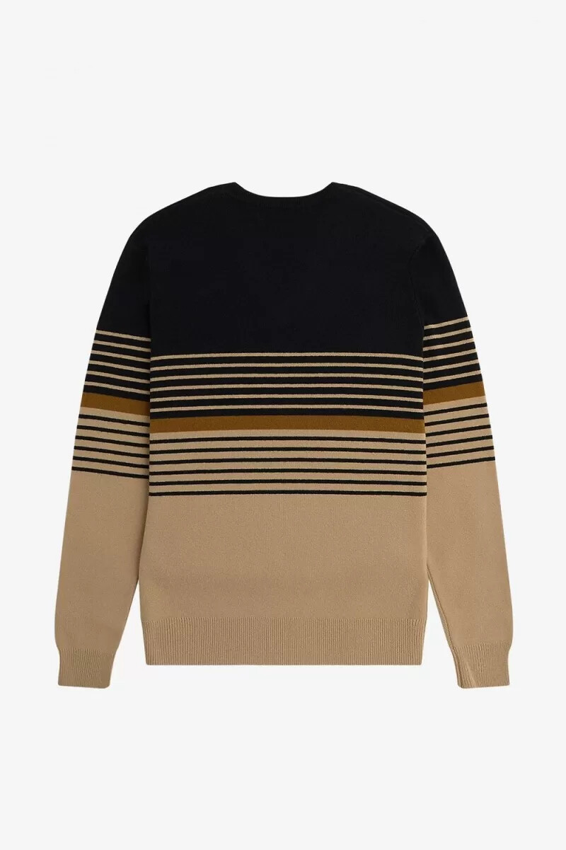 fred perry randig lambswool-tröja för män khaki