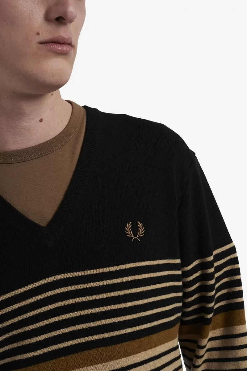 fred perry randig lambswool-tröja för män khaki