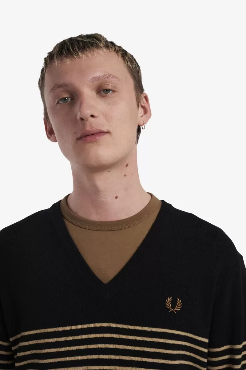 fred perry randig lambswool-tröja för män khaki