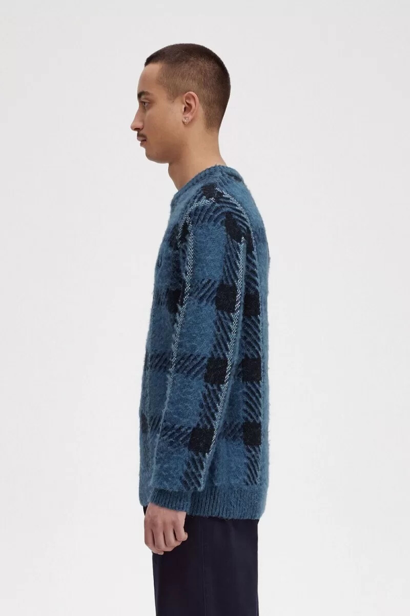 fred perry glitch tartan herrtröja midnattsblå