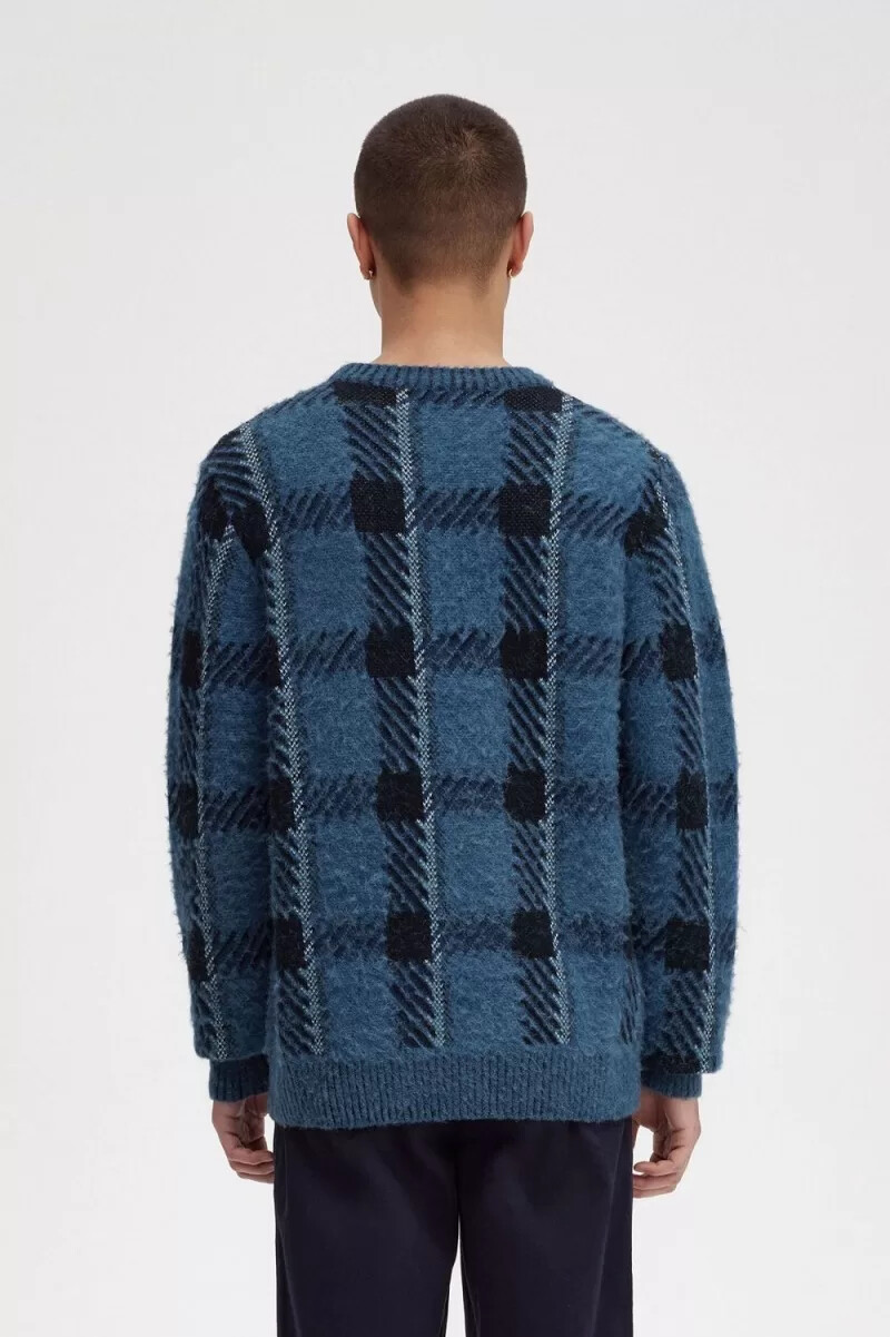 fred perry glitch tartan herrtröja midnattsblå