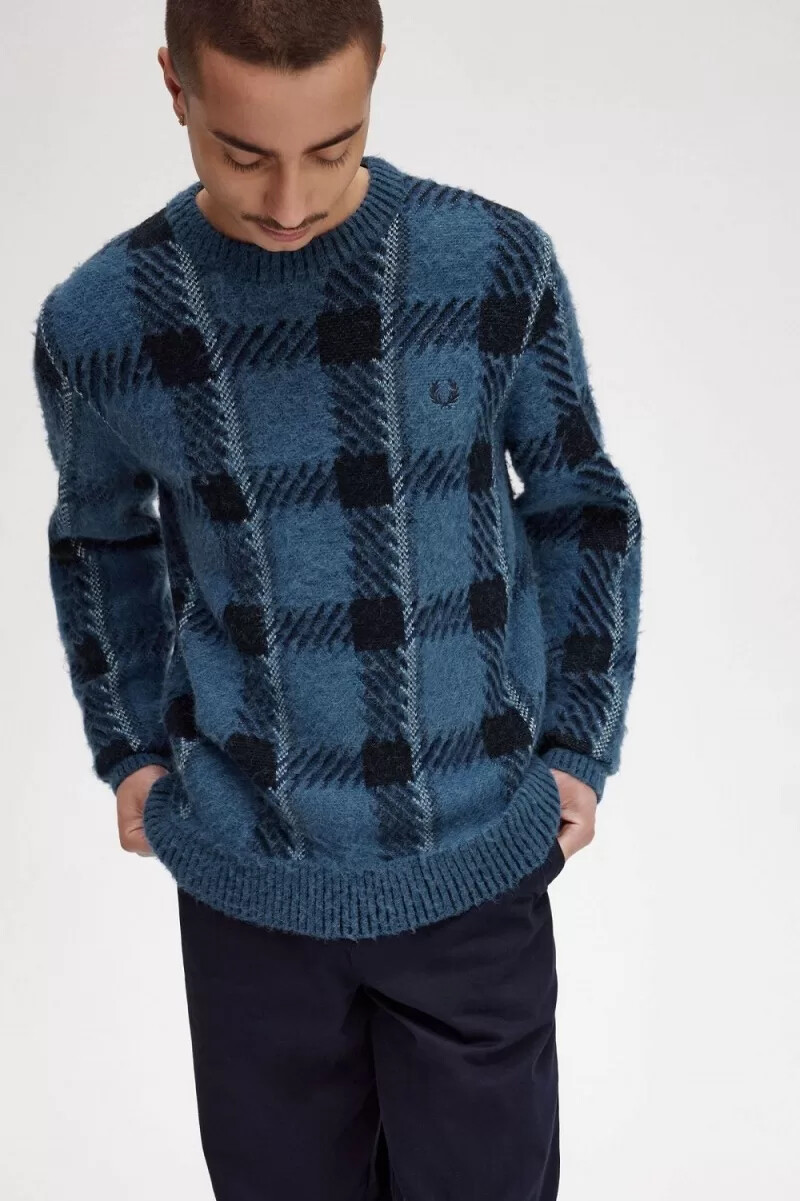 fred perry glitch tartan herrtröja midnattsblå