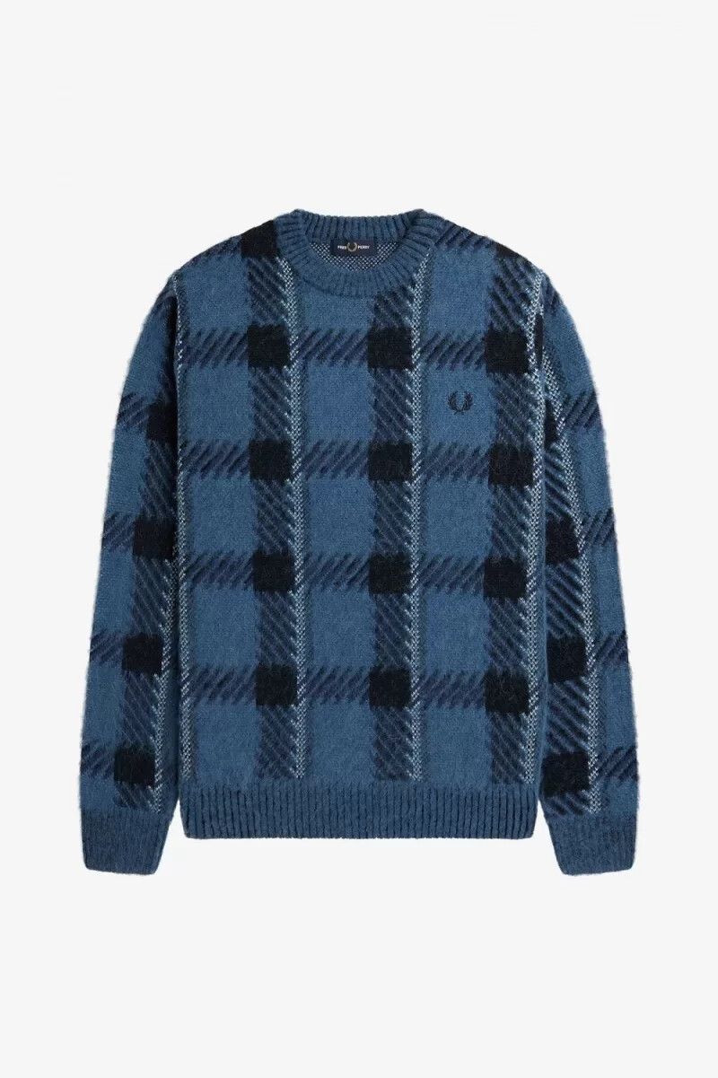 fred perry glitch tartan herrtröja midnattsblå