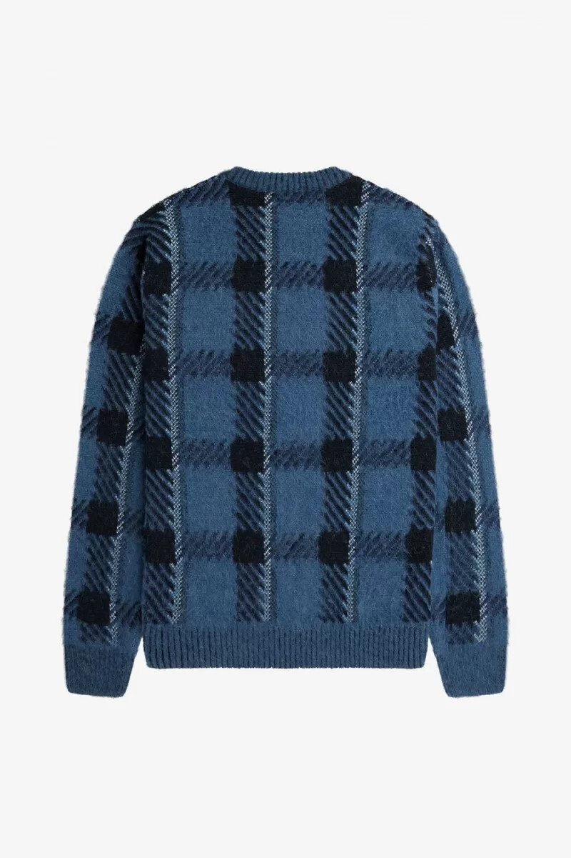 fred perry glitch tartan herrtröja midnattsblå