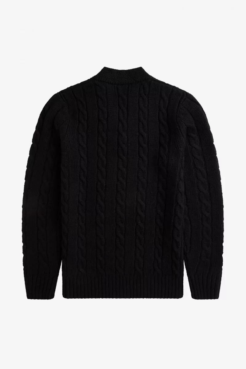 fred perry kabelstickad v-ringad herrtröja svart