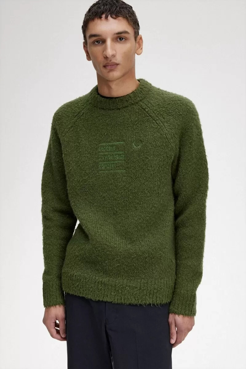 fred perry textured stickad herrtröja grön