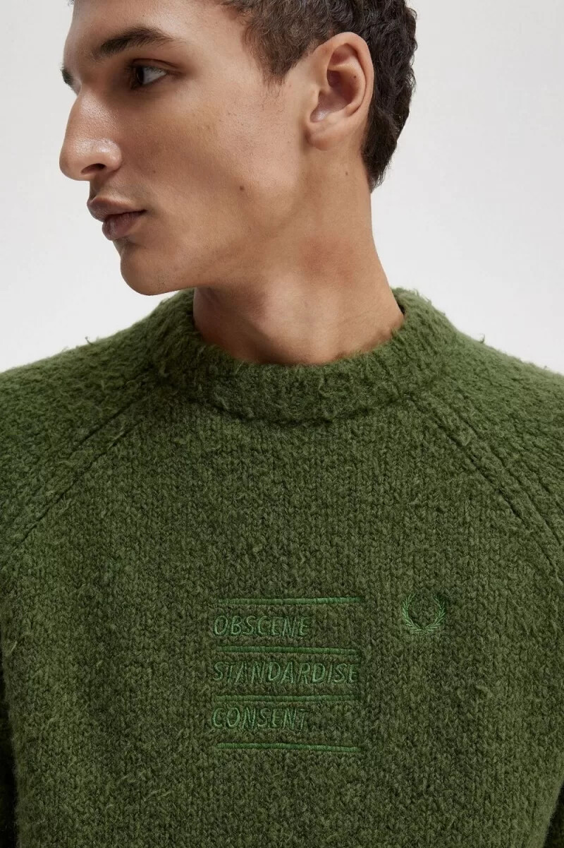 fred perry textured stickad herrtröja grön