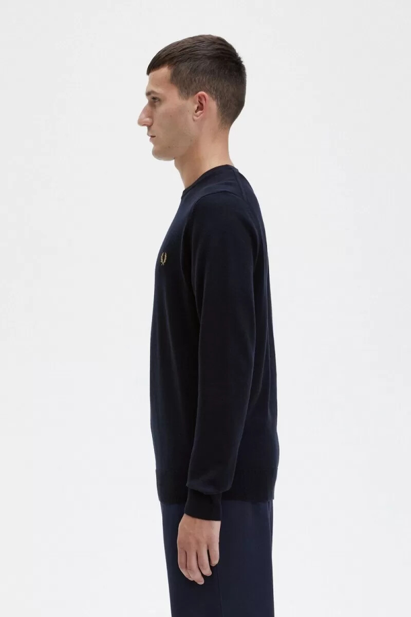 fred perry classic crew neck herrtröja marinblå