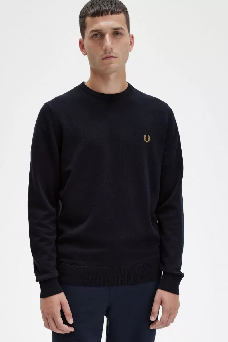 fred perry classic crew neck herrtröja marinblå