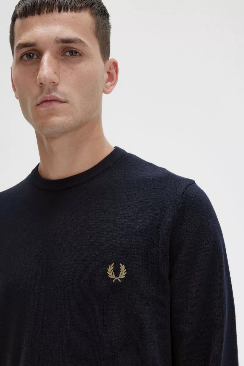 fred perry classic crew neck herrtröja marinblå