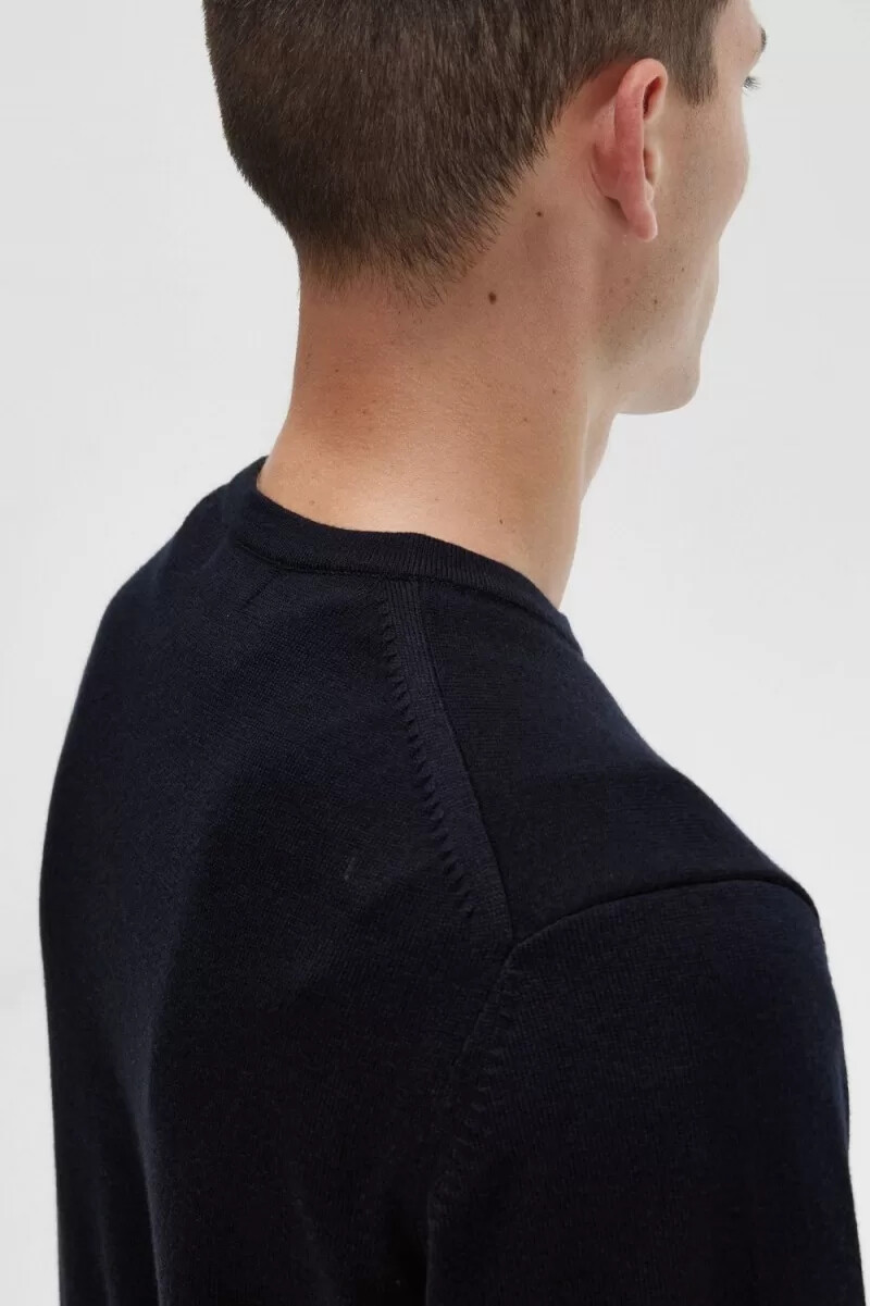 fred perry classic crew neck herrtröja marinblå