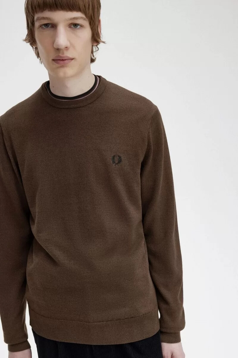 fred perry classic crew neck herrtröja burnt tobacco