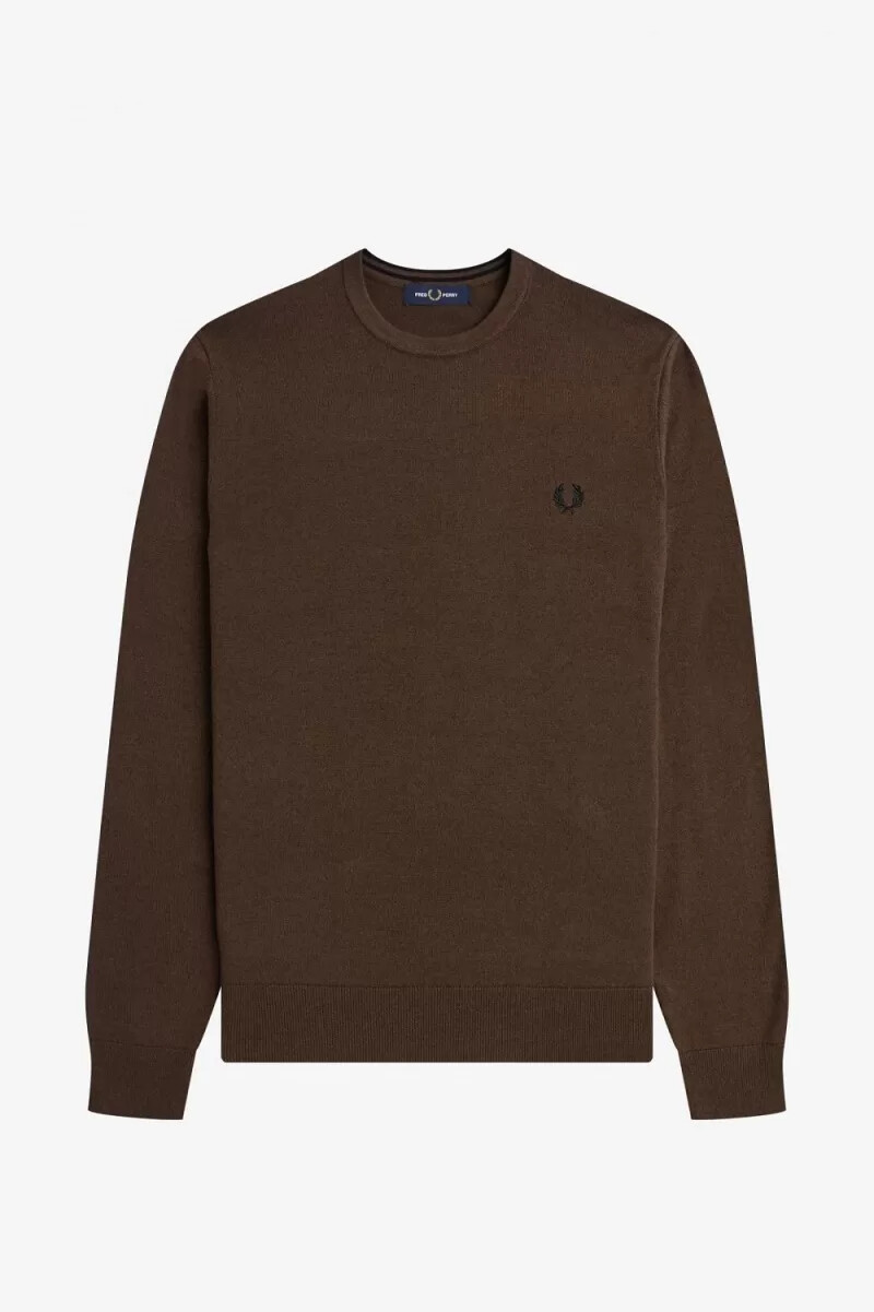 fred perry classic crew neck herrtröja burnt tobacco