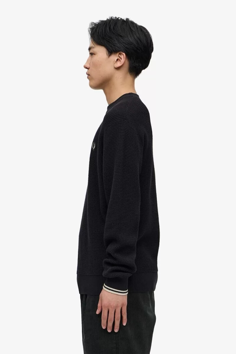 fred perry waffle stitch herrtröja svart
