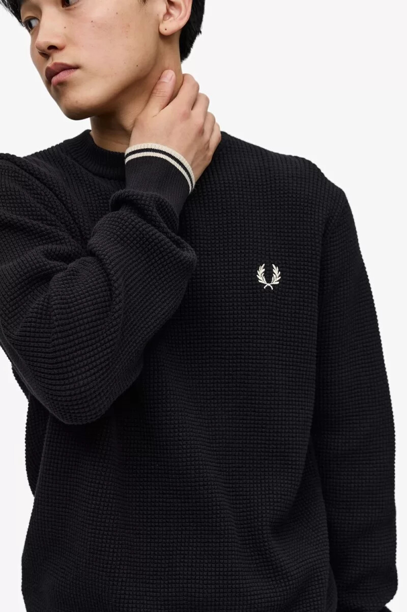 fred perry waffle stitch herrtröja svart