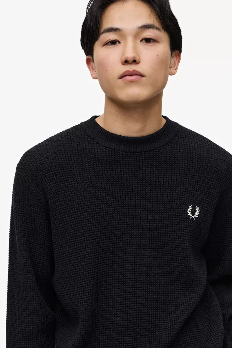 fred perry waffle stitch herrtröja svart