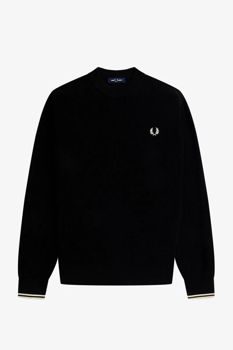 fred perry waffle stitch herrtröja svart