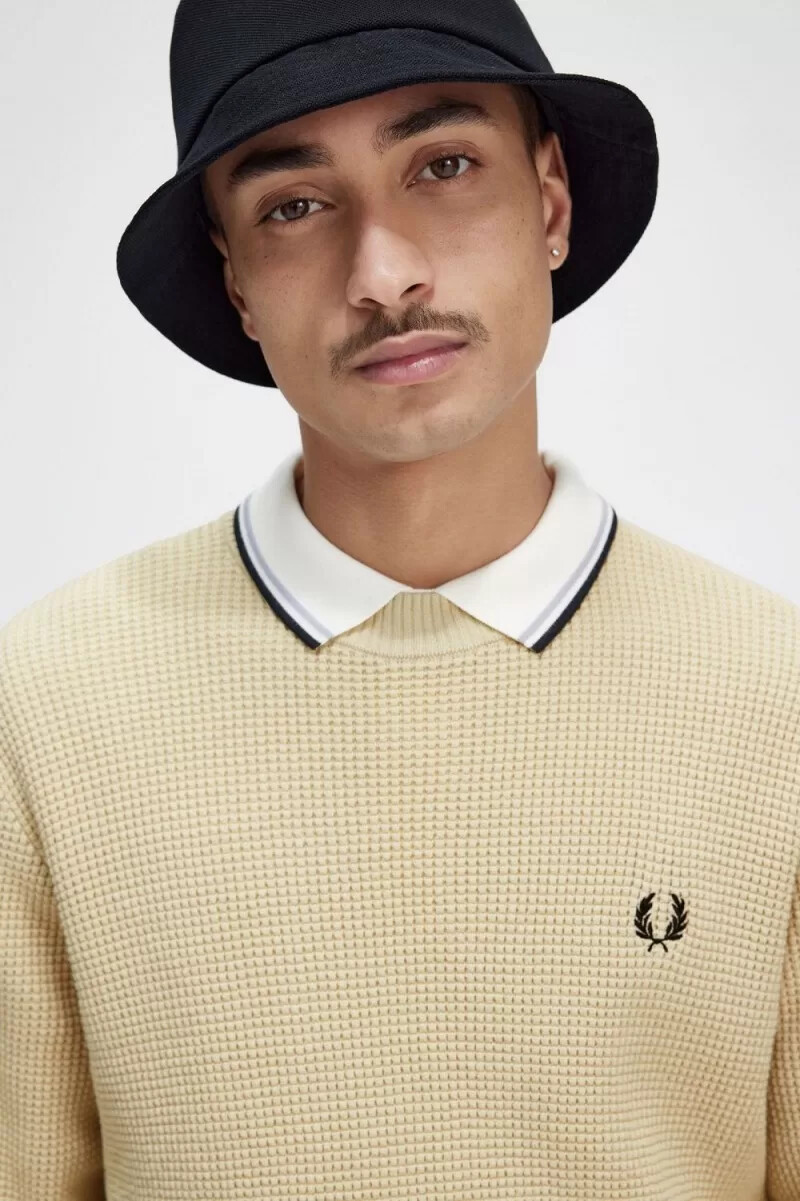 fred perry waffle stitch herrtröja havregryn