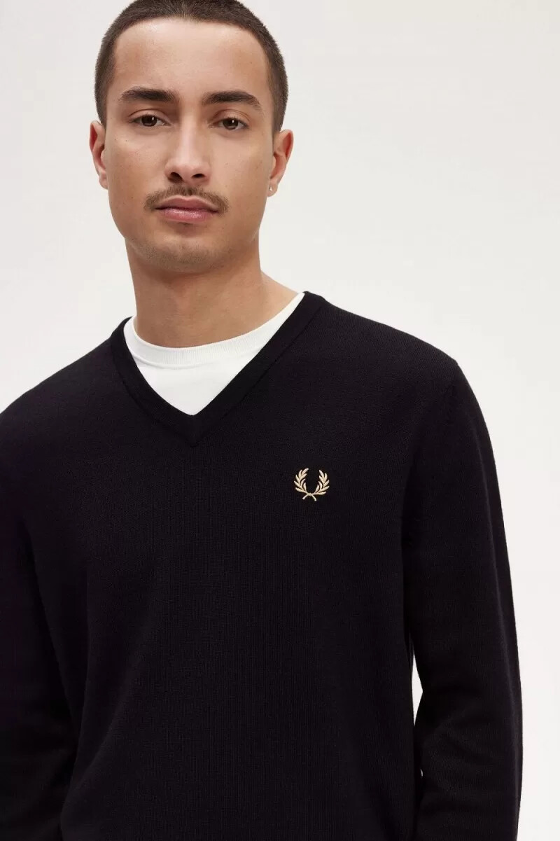 fred perry classic v-ringad herrtröja svart